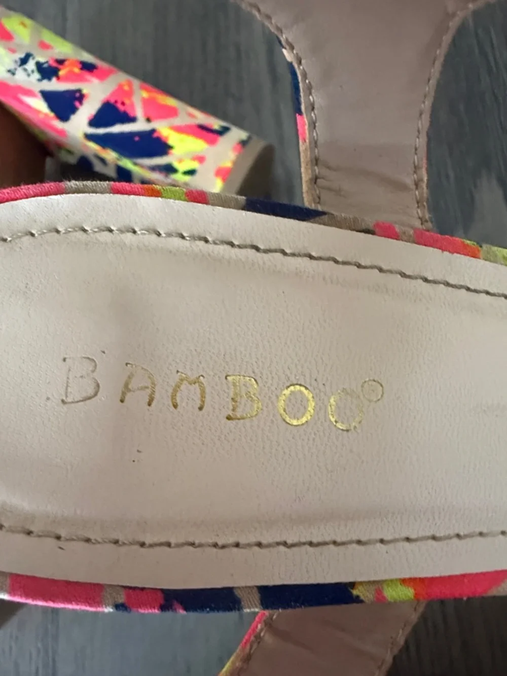 BAMBOO Neon Splatter Platform Sandals - Pink, Navy, Yellow, Cream - Picture 3 of 9